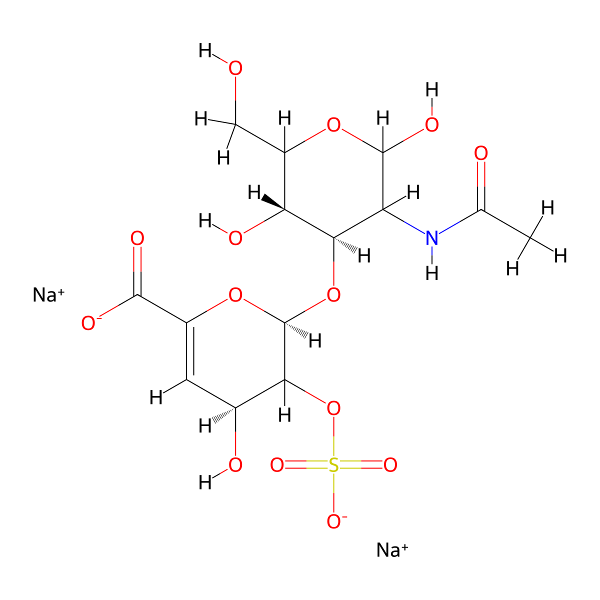 disodium;(2R,4S)-2-[(4R,5S)-3-acetamido-2,5-dihydroxy-6-(hydroxymethyl)oxan-4-yl]oxy-4-hydroxy-3-sulfonatooxy-3,4-dihydro-2H-pyran-6-carboxylate molecular structure, CAS 136098-11-8