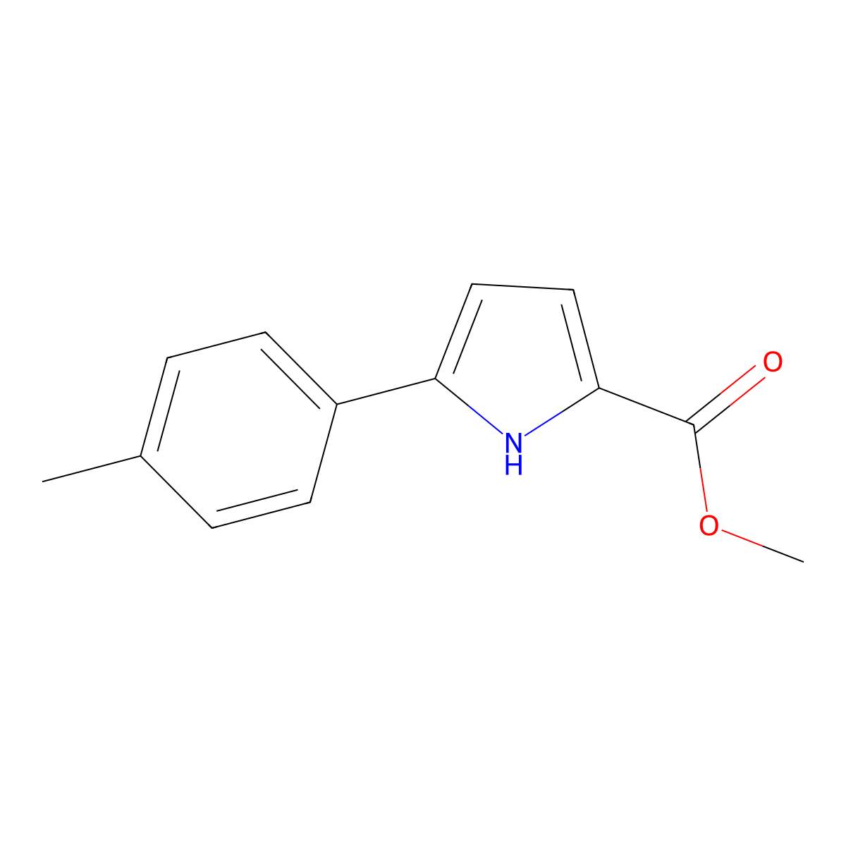 methyl 5-(4-methylphenyl)-1H-pyrrole-2-carboxylate molecular structure, CAS 1361003-94-2