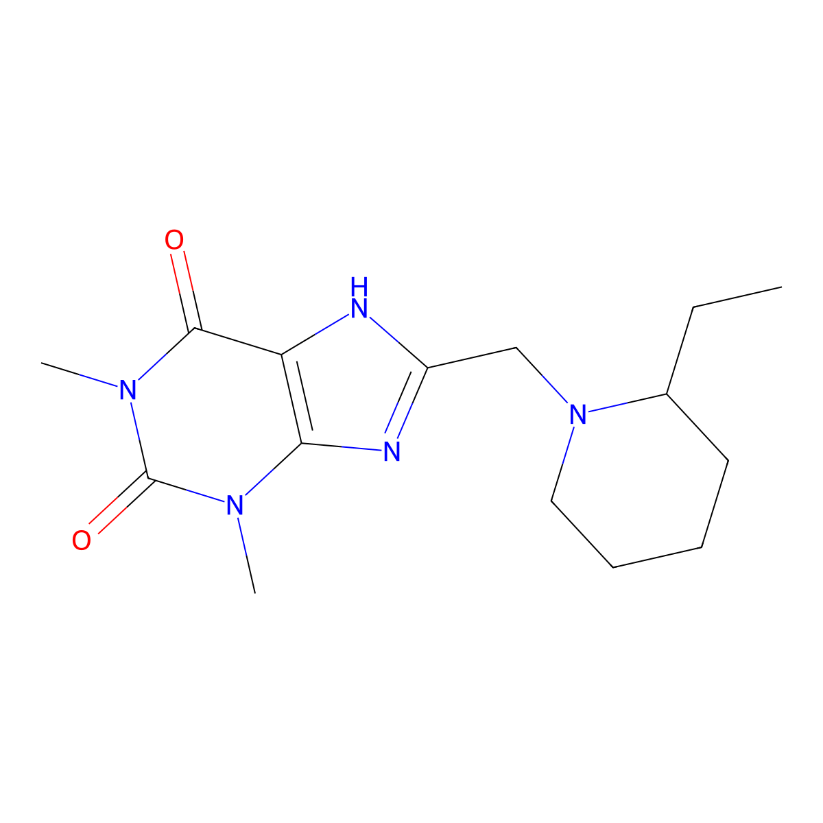 8-((2-Ethylpiperidin-1-yl)methyl)-1,3-dimethyl-1H-purine-2,6(3H,7H)-dione molecular structure, CAS 1361004-22-9