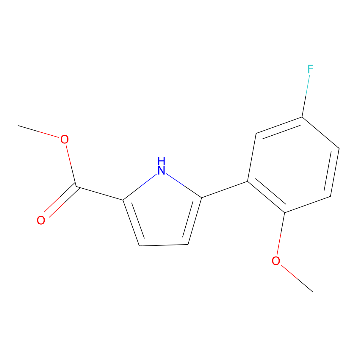 Methyl 5-(5-fluoro-2-methoxyphenyl)-1H-pyrrole-2-carboxylate molecular structure, CAS 1361004-24-1
