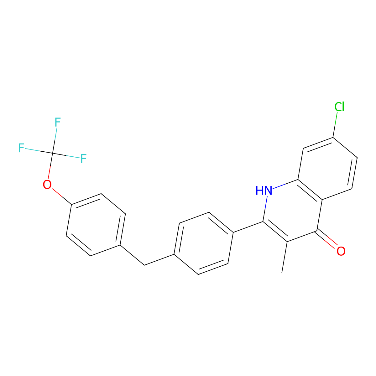 7-chloro-3-methyl-2-(4-(4-(trifluoromethoxy)benzyl)phenyl)quinolin-4(1H)-one molecular structure, CAS 1361004-87-6