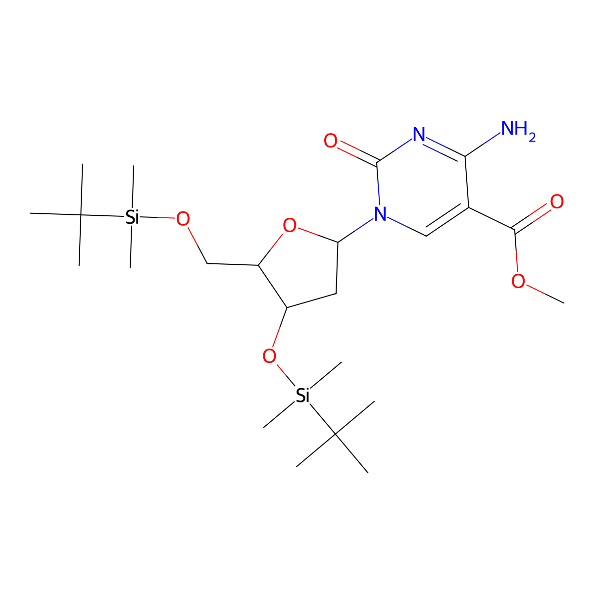 methyl 4-amino-1-[(2R,4S,5R)-4-[tert-butyl(dimethyl)silyl]oxy-5-[[tert-butyl(dimethyl)silyl]oxymethyl]tetrahydrofuran-2-yl]-2-oxo-pyrimidine-5-carboxylate molecular structure, CAS 1361013-63-9