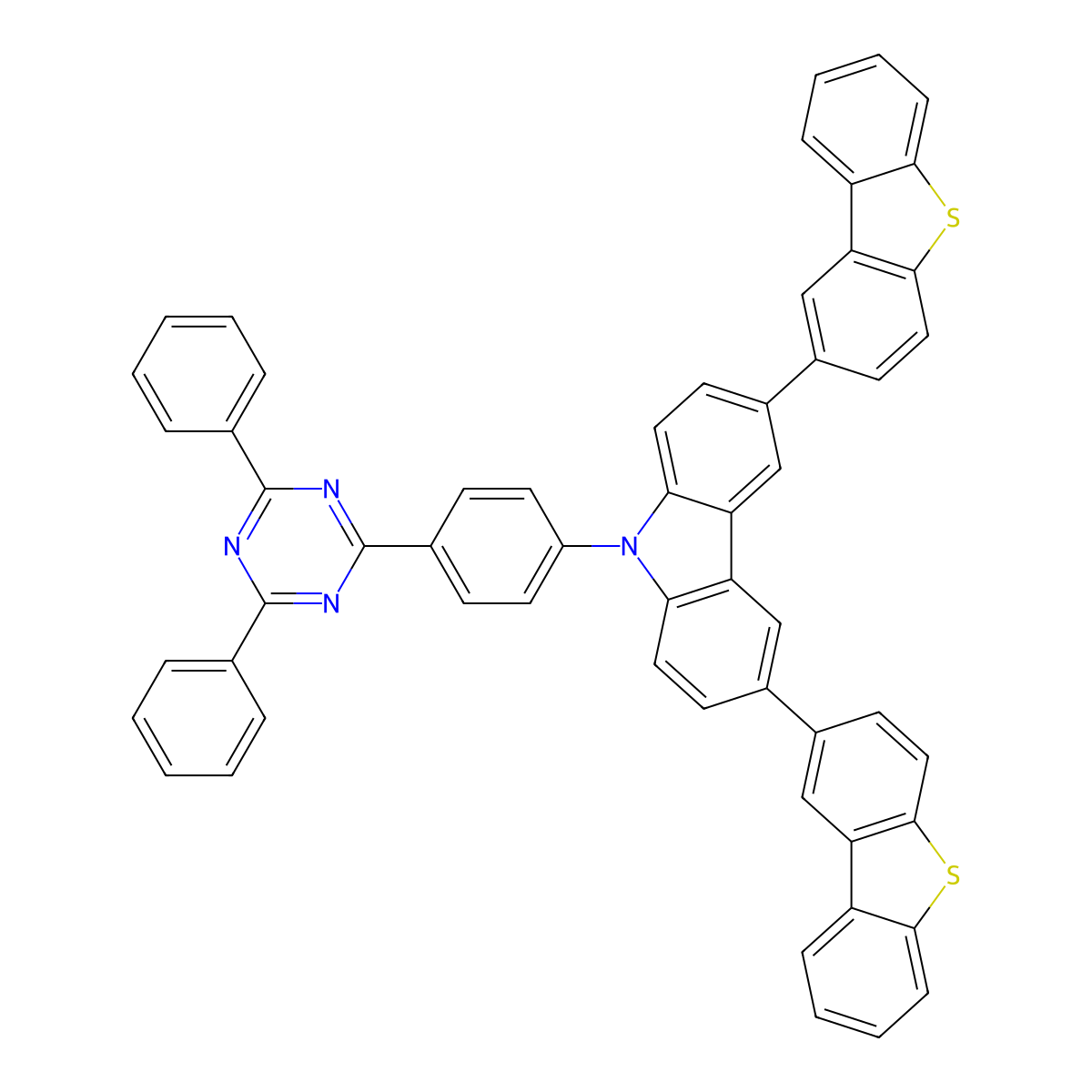 3,6-Bis(dibenzo[b,d]thiophen-2-yl)-9-(4-(4,6-diphenyl-1,3,5-triazin-2-yl)phenyl)-9H-carbazole molecular structure, CAS 1361094-84-9