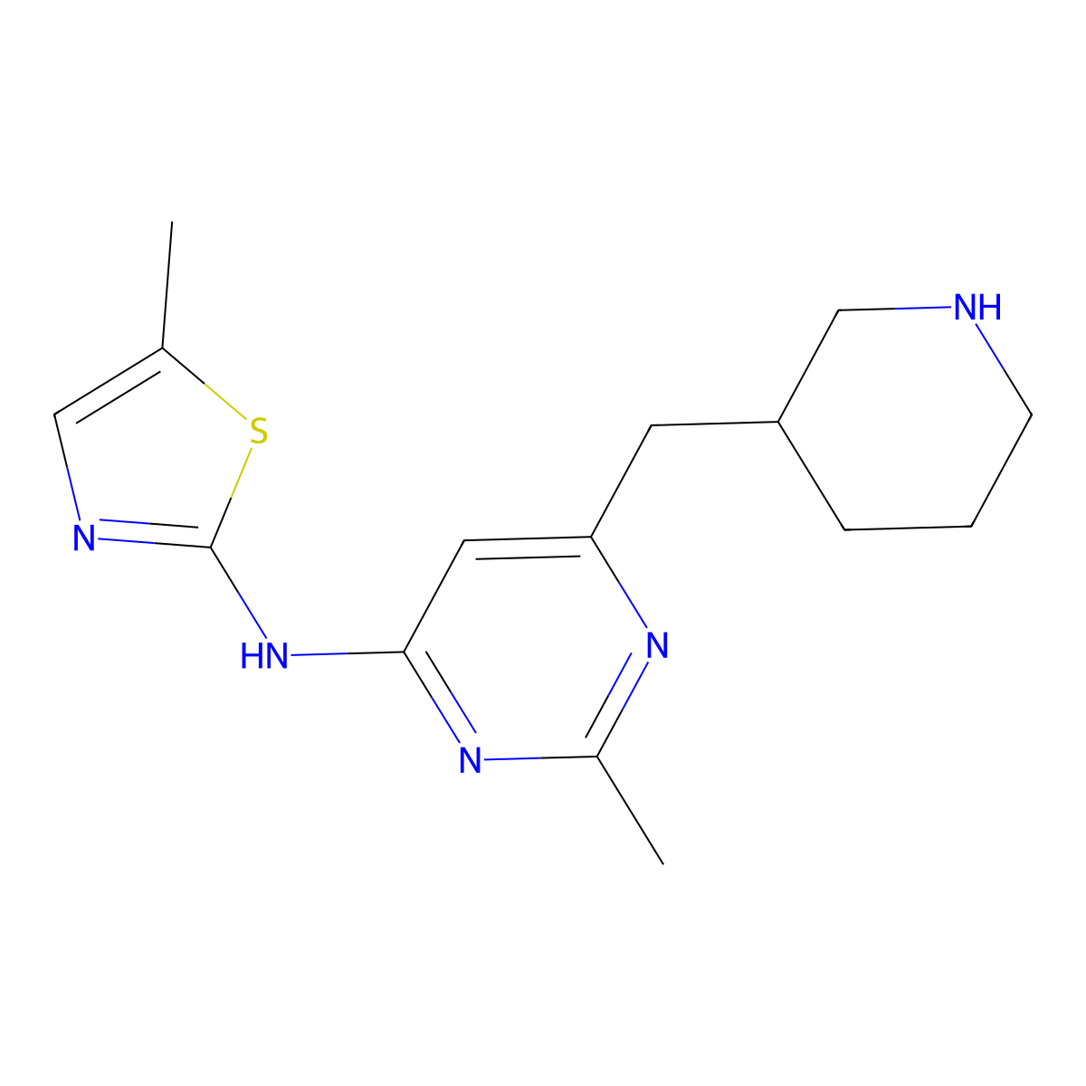 (2-Methyl-6-piperidin-3-ylmethyl-pyrimidin-4-yl)-(5-methyl-thiazol-2-yl)-amine molecular structure, CAS 1361111-19-4