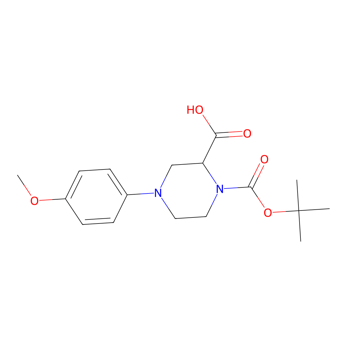 1-(Tert-butoxycarbonyl)-4-(4-methoxyphenyl)piperazine-2-carboxylic acid molecular structure, CAS 1361111-48-9