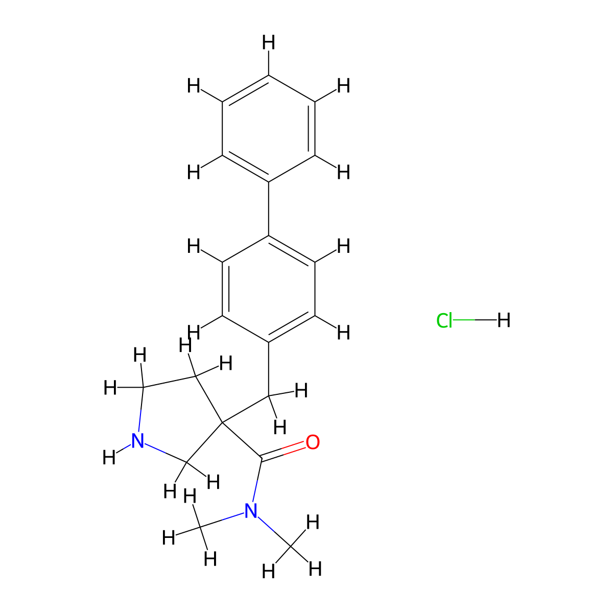 3-Biphenyl-4-ylmethyl-pyrrolidine-3-carboxylic aciddimethylamide hydrochloride molecular structure, CAS 1361111-49-0