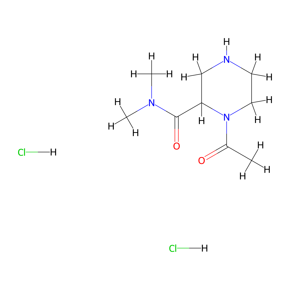1-acetyl-N,N-dimethylpiperazine-2-carboxamide dihydrochloride molecular structure, CAS 1361111-54-7