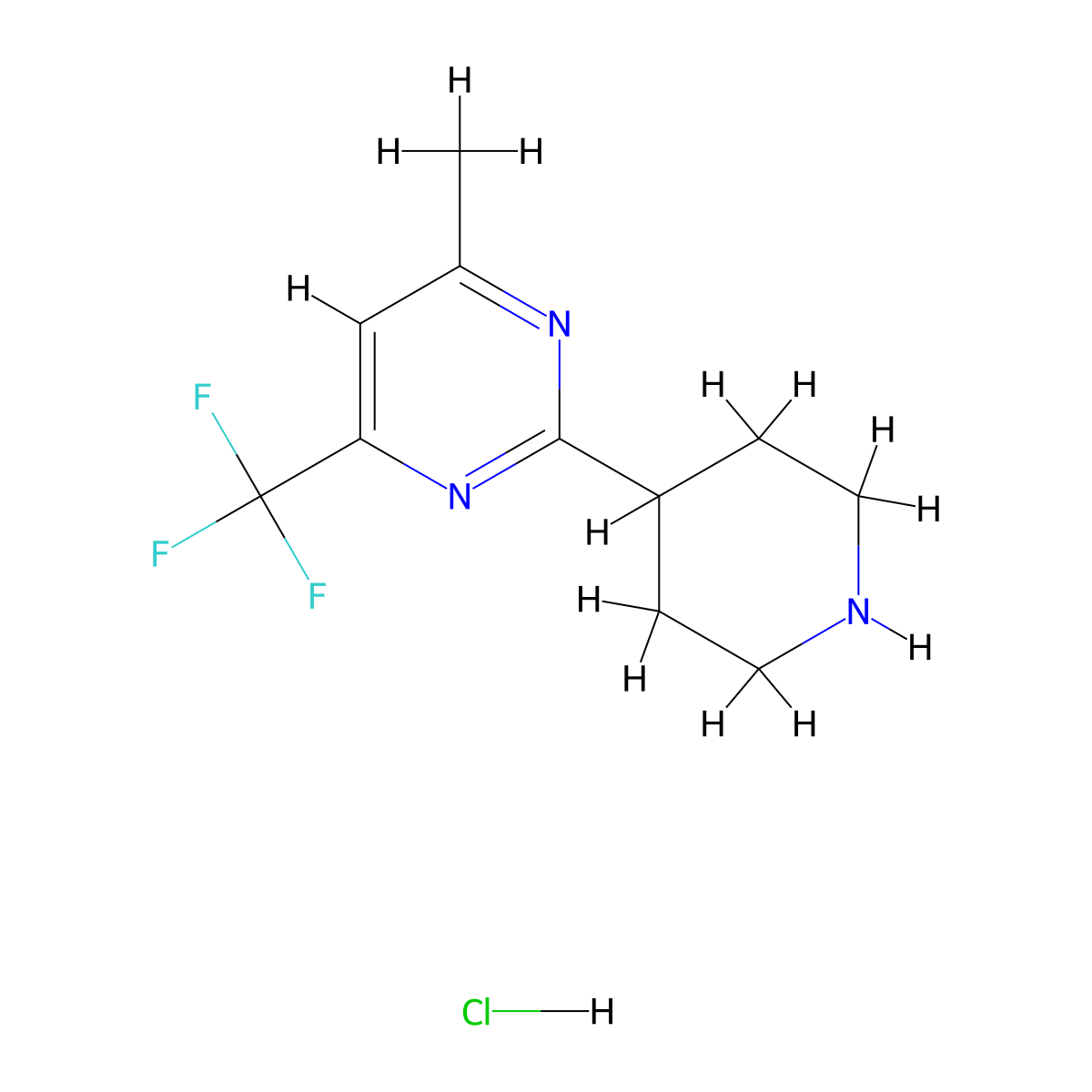 4-Methyl-2-(piperidin-4-yl)-6-(trifluoromethyl)pyrimidine hydrochloride molecular structure, CAS 1361111-69-4