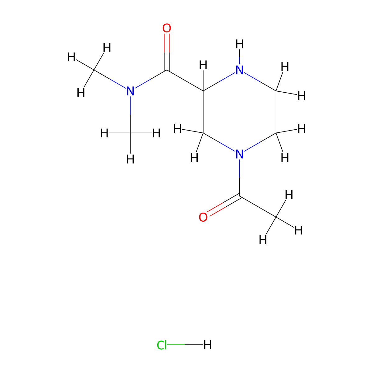 4-acetyl-N,N-dimethylpiperazine-2-carboxamide hydrochloride molecular structure, CAS 1361111-72-9