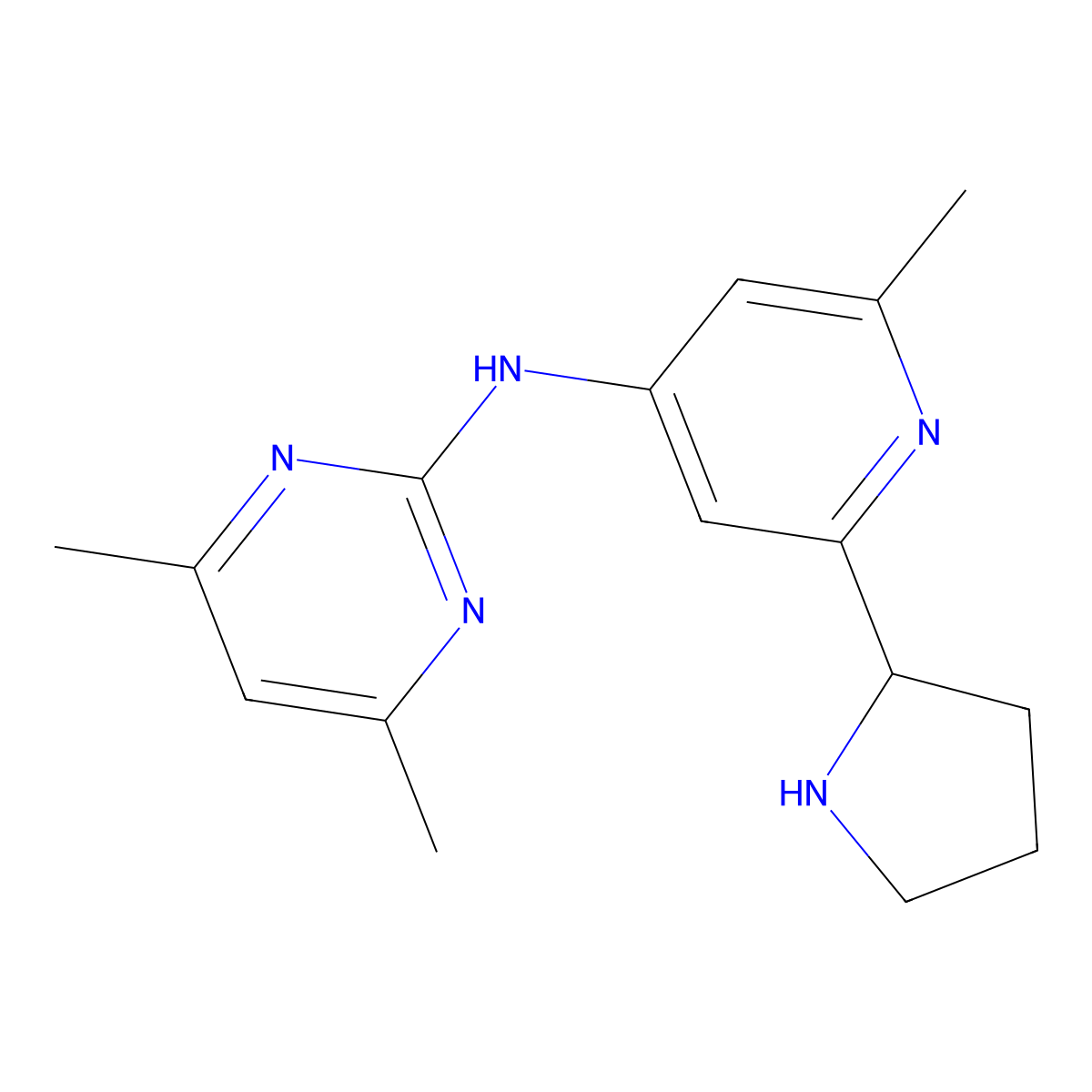 4,6-Dimethyl-N-(2-methyl-6-(pyrrolidin-2-yl)pyridin-4-yl)pyrimidin-2-amine molecular structure, CAS 1361111-73-0