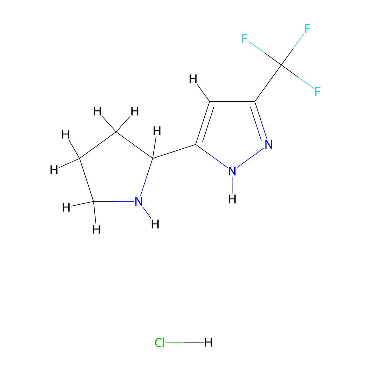 3-(pyrrolidin-2-yl)-5-(trifluoromethyl)-1H-pyrazole hydrochloride molecular structure, CAS 1361111-76-3