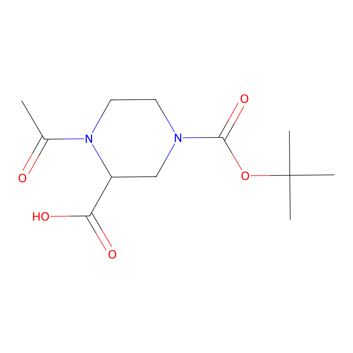 1-Acetyl-4-(tert-butoxycarbonyl)piperazine-2-carboxylic acid molecular structure, CAS 1361111-78-5
