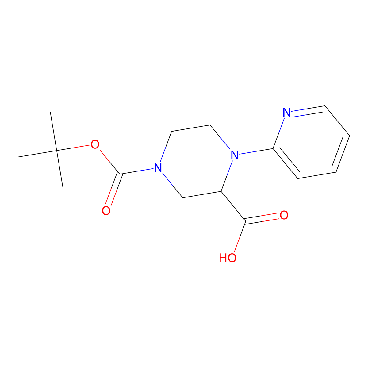 4-(Tert-butoxycarbonyl)-1-(pyridin-2-yl)piperazine-2-carboxylic acid molecular structure, CAS 1361111-97-8