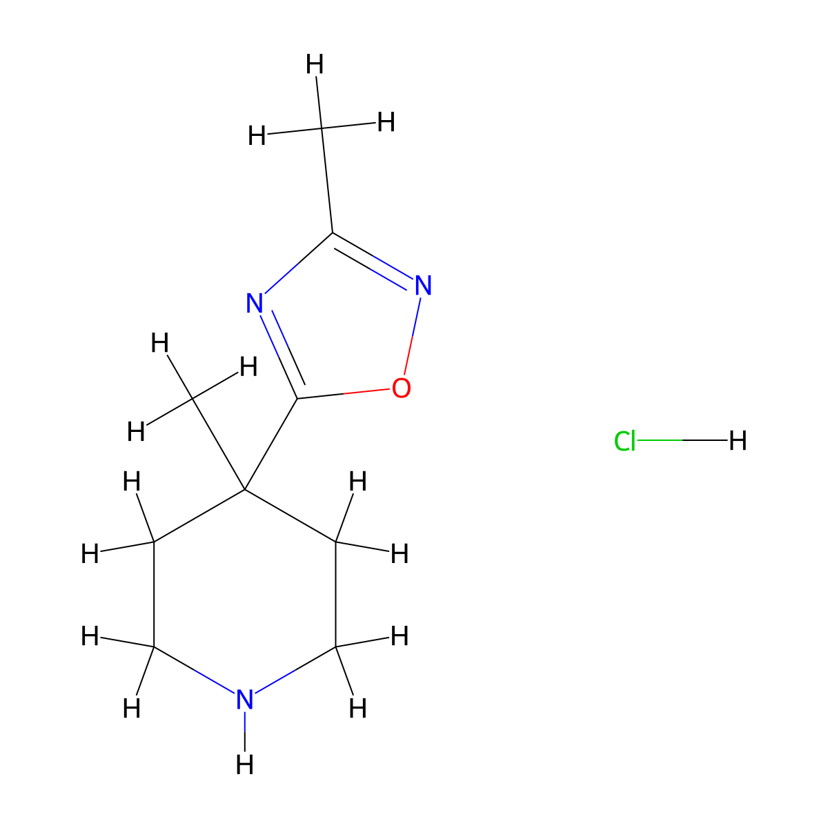 4-Methyl-4-(3-methyl-1,2,4-oxadiazol-5-yl)piperidine hydrochloride molecular structure, CAS 1361112-08-4