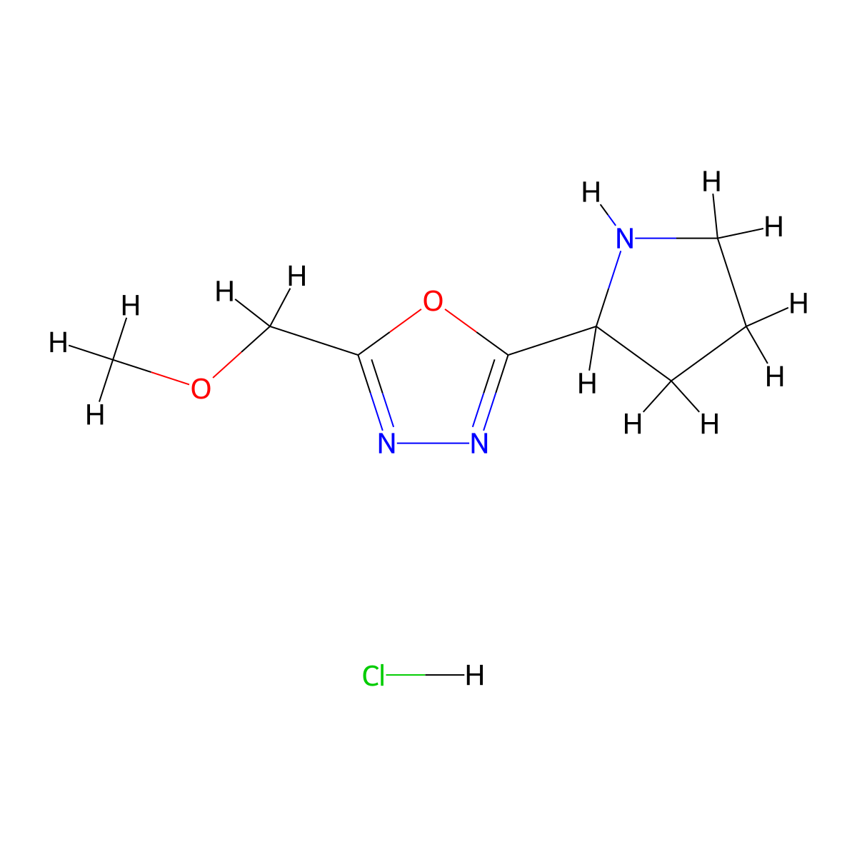 2-(Methoxymethyl)-5-(pyrrolidin-2-yl)-1,3,4-oxadiazole hydrochloride molecular structure, CAS 1361112-10-8