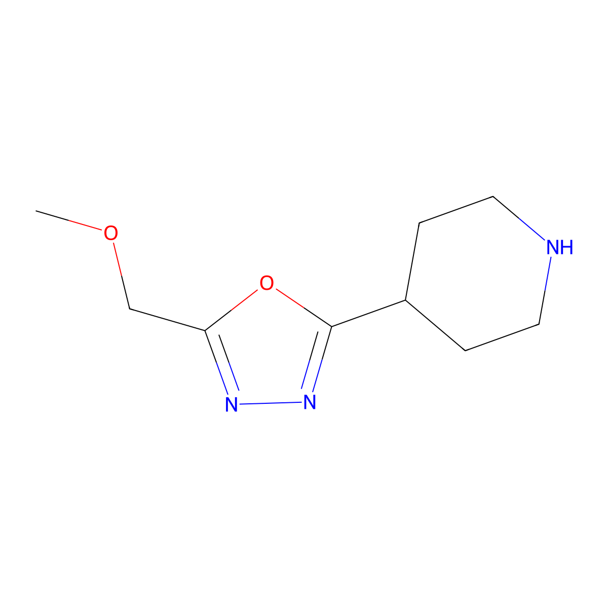 4-[5-(Methoxymethyl)-1,3,4-oxadiazol-2-yl]piperidine molecular structure, CAS 1361112-48-2