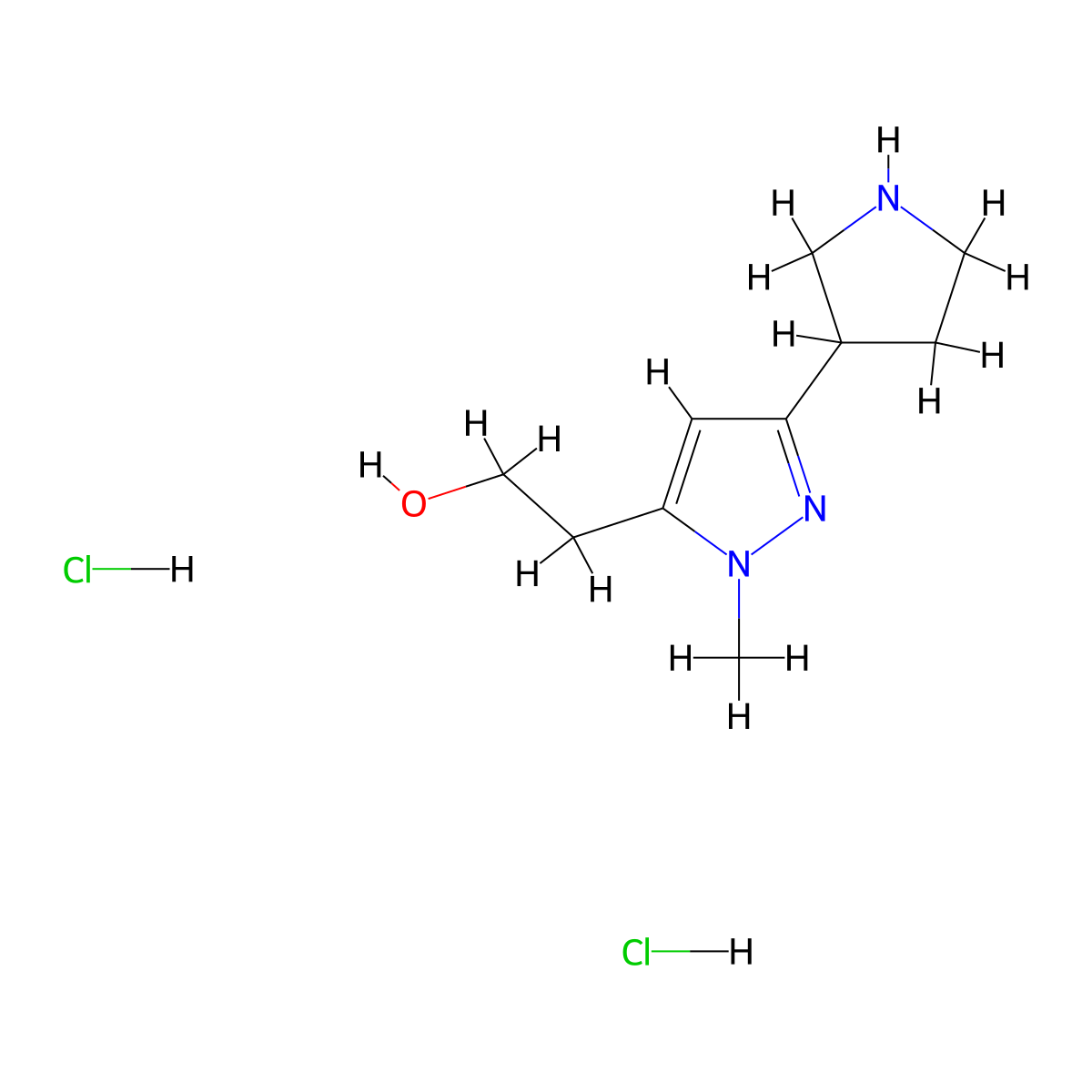 2-(1-Methyl-3-(pyrrolidin-3-yl)-1H-pyrazol-5-yl)ethanol dihydrochloride molecular structure, CAS 1361112-57-3