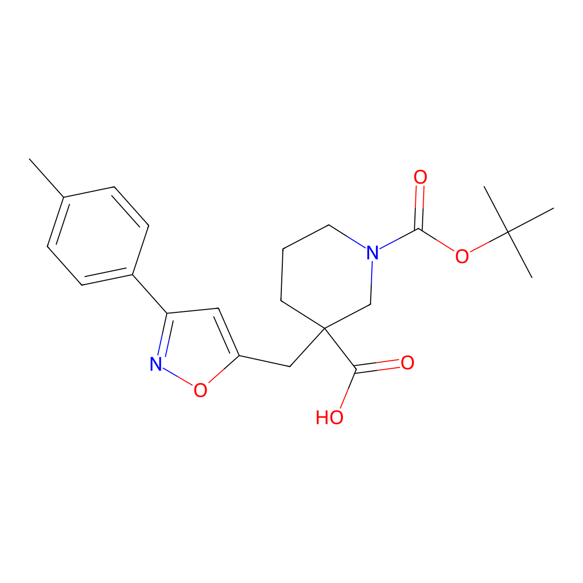 3-(3-p-Tolyl-isoxazol-5-ylmethyl)-piperidine-1,3-dicarboxylic acid 1-tert-butyl ester molecular structure, CAS 1361112-99-3