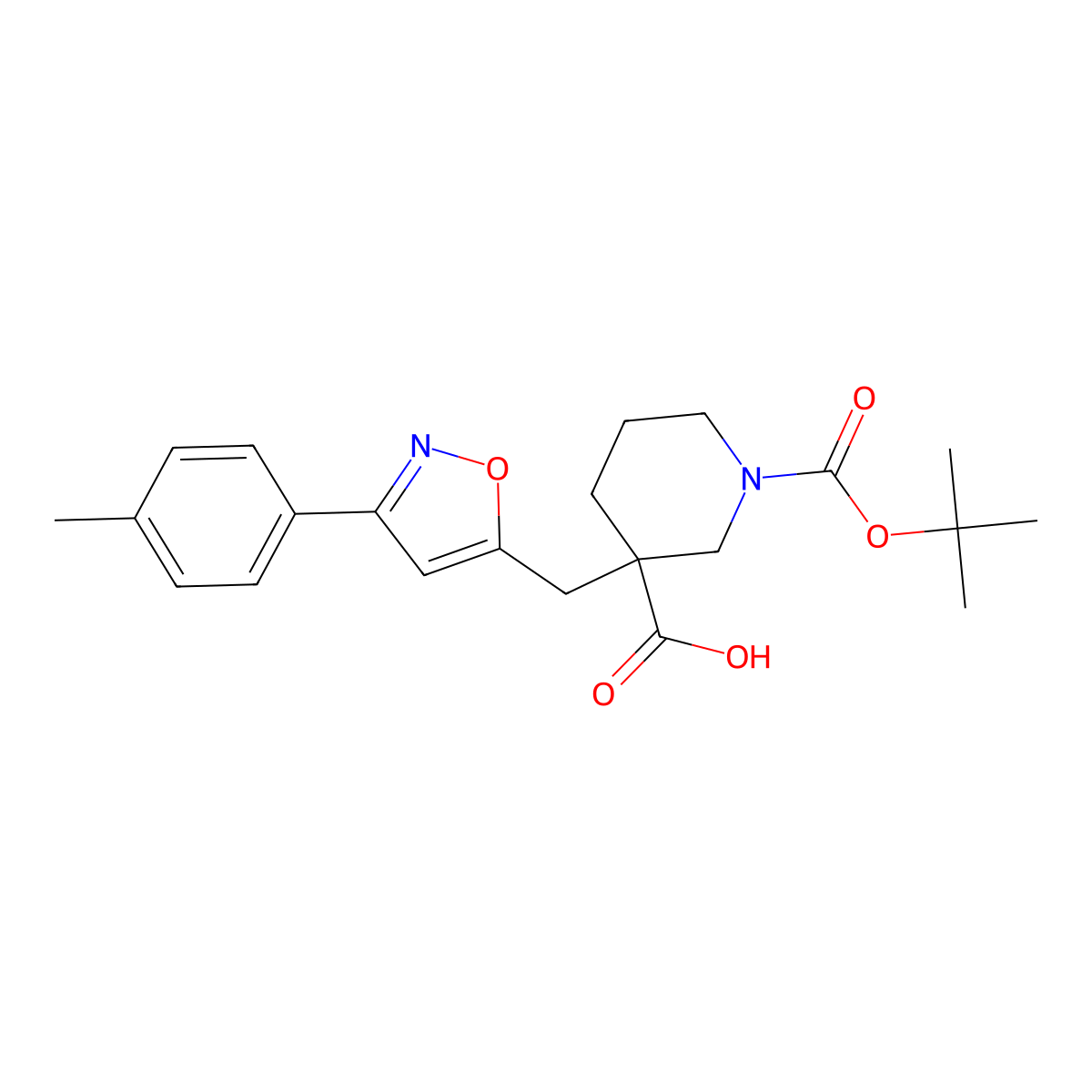 3-(3-p-Tolyl-isoxazol-5-ylmethyl)-piperidine-1,3-dicarboxylic acid 1-tert-butyl ester molecular structure, CAS 1361112-99-3