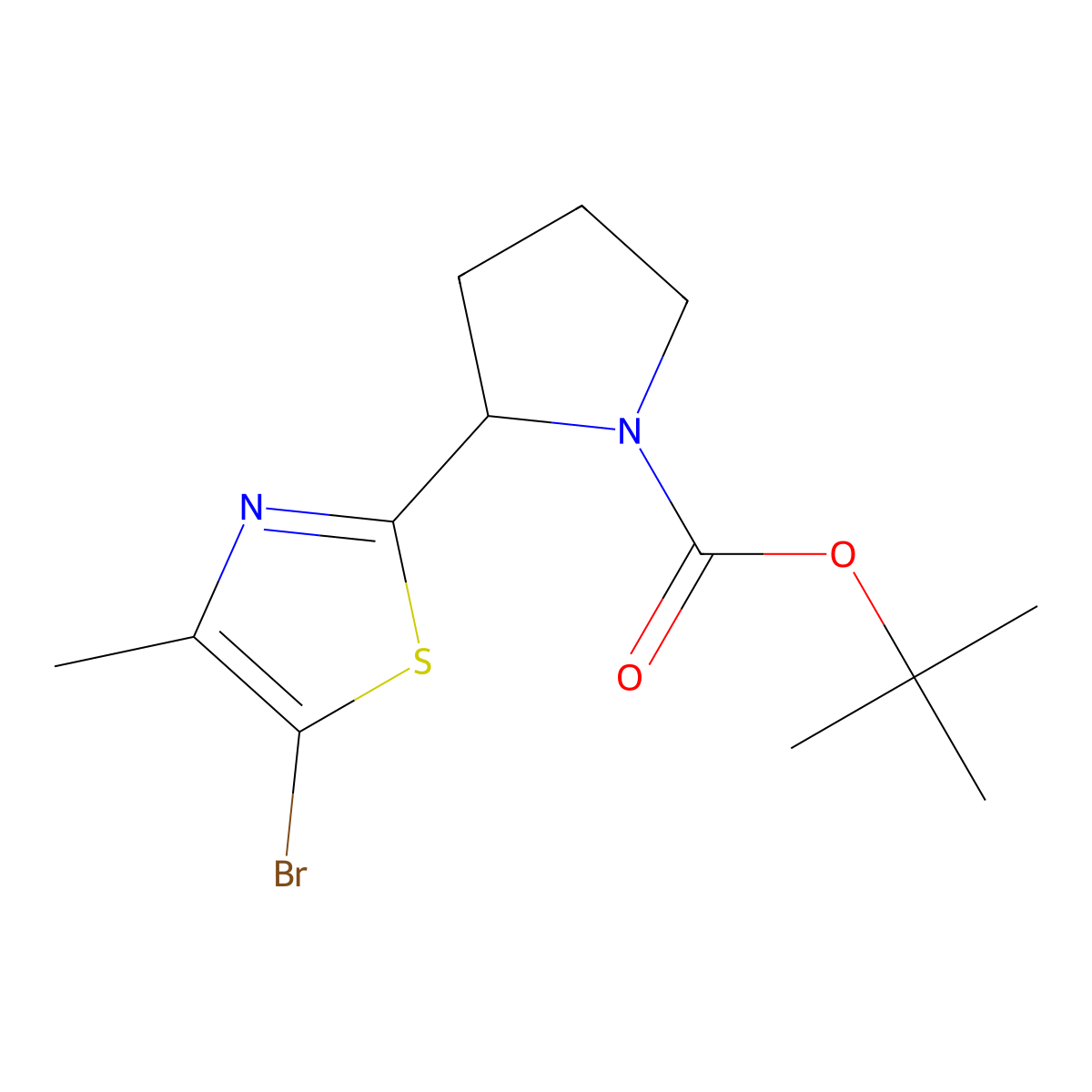 Tert-butyl 2-(5-bromo-4-methyl-1,3-thiazol-2-yl)pyrrolidine-1-carboxylate molecular structure, CAS 1361113-10-1