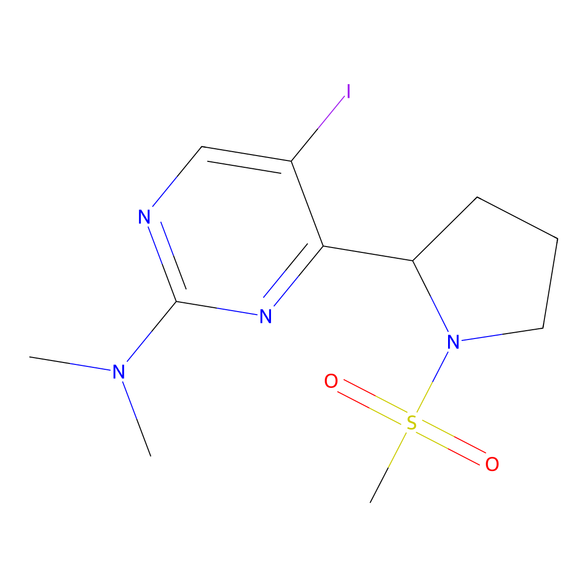 [5-Iodo-4-(1-methanesulfonyl-pyrrolidin-2-yl)-pyrimidin-2-yl]-dimethyl-amine molecular structure, CAS 1361113-25-8