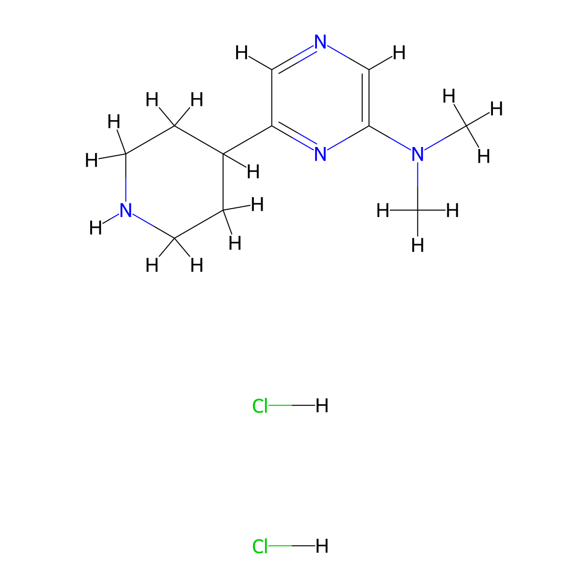 N,N-dimethyl-6-(piperidin-4-yl)pyrazin-2-amine dihydrochloride molecular structure, CAS 1361113-38-3
