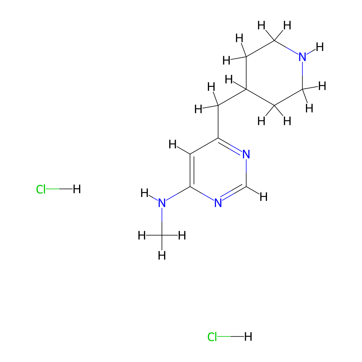 N-methyl-6-(piperidin-4-ylmethyl)pyrimidin-4-amine dihydrochloride molecular structure, CAS 1361113-43-0