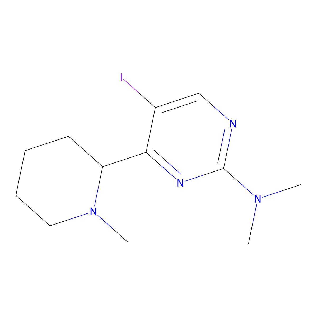 5-iodo-N,N-dimethyl-4-(1-methylpiperidin-2-yl)pyrimidin-2-amine molecular structure, CAS 1361113-54-3