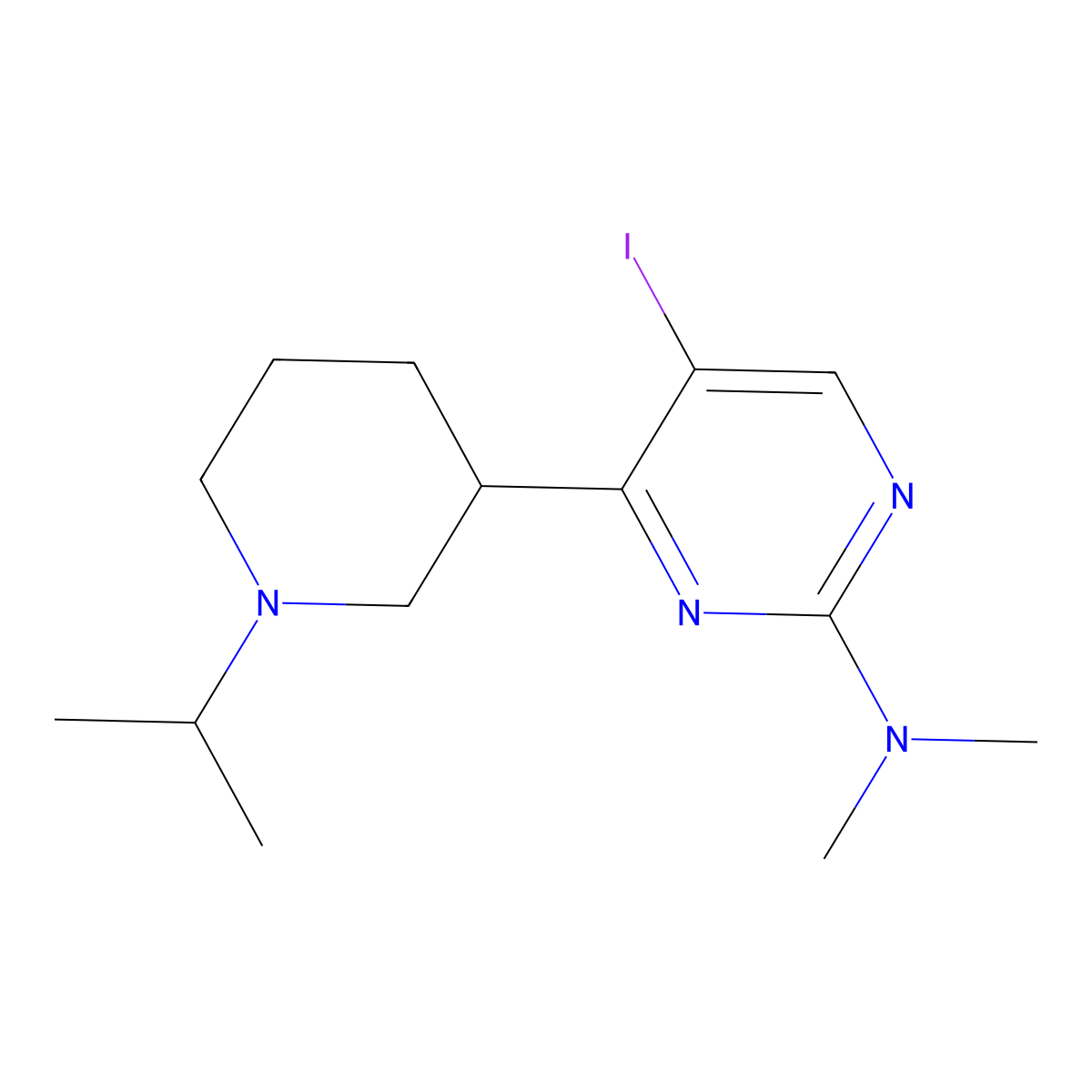 5-iodo-4-(1-isopropylpiperidin-3-yl)-N,N-dimethylpyrimidin-2-amine molecular structure, CAS 1361113-57-6