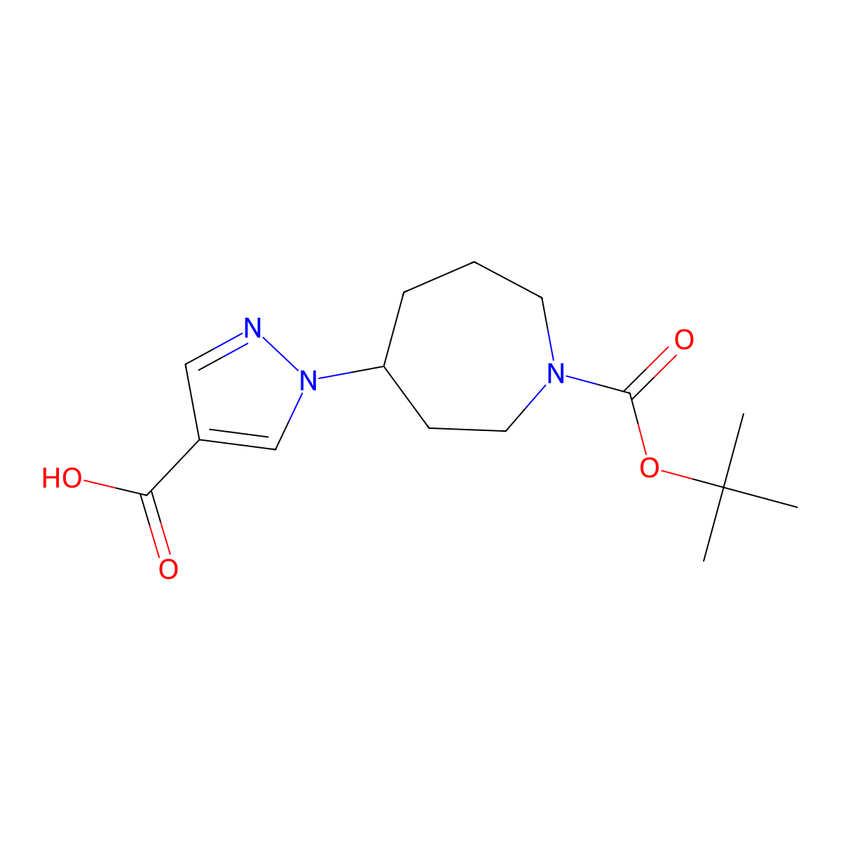 1-[1-(tert-butoxycarbonyl)azepan-4-yl]-1H-pyrazole-4-carboxylic acid molecular structure, CAS 1361113-64-5