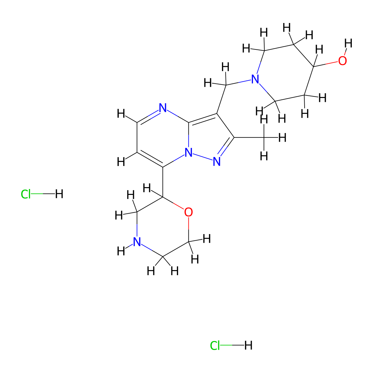 1-((2-Methyl-7-(morpholin-2-yl)pyrazolo[1,5-a]pyrimidin-3-yl)methyl)piperidin-4-ol dihydrochloride molecular structure, CAS 1361113-79-2