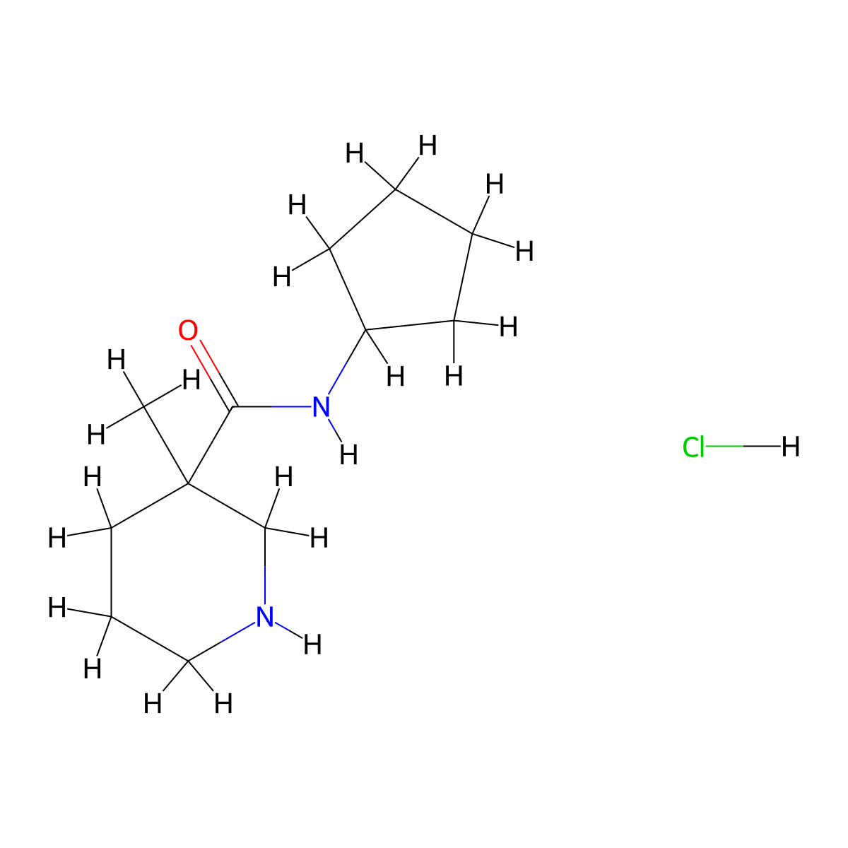 N-cyclopentyl-3-methylpiperidine-3-carboxamide hydrochloride molecular structure, CAS 1361114-40-0