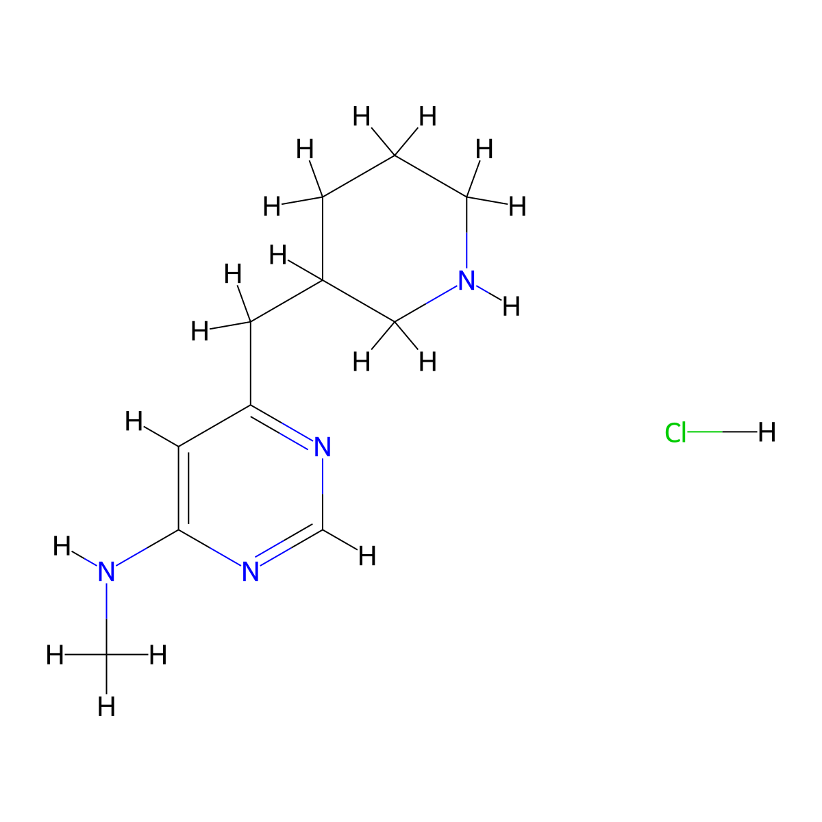 Methyl-(6-piperidin-3-ylmethyl-pyrimidin-4-yl)-amine hydrochloride molecular structure, CAS 1361114-49-9