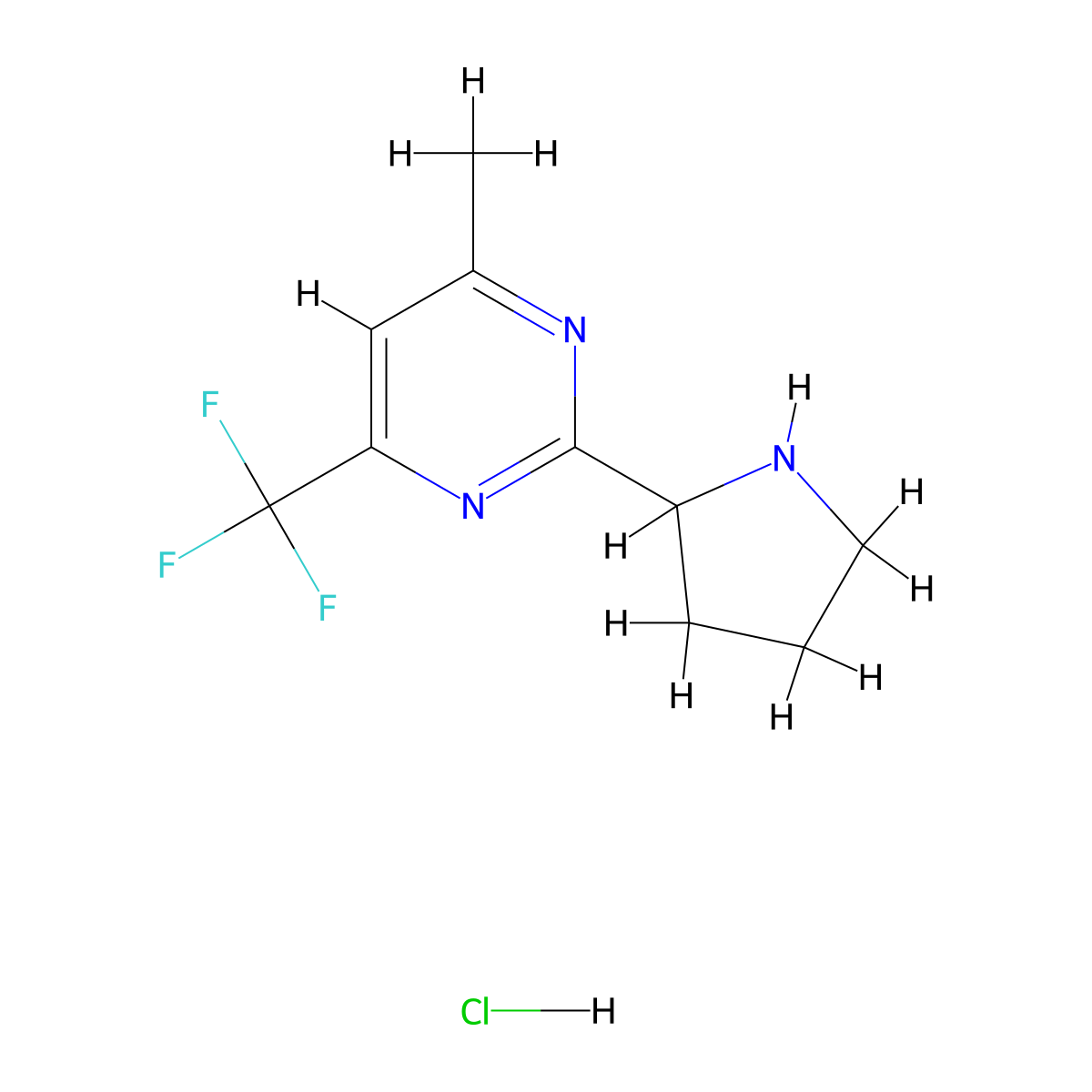 4-Methyl-2-(pyrrolidin-2-yl)-6-(trifluoromethyl)pyrimidine hydrochloride molecular structure, CAS 1361114-66-0