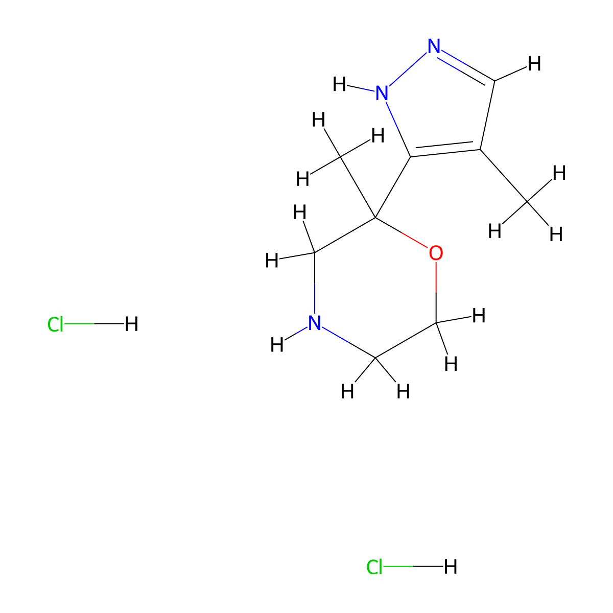 2-methyl-2-(4-methyl-1H-pyrazol-3-yl)morpholine dihydrochloride molecular structure, CAS 1361114-68-2