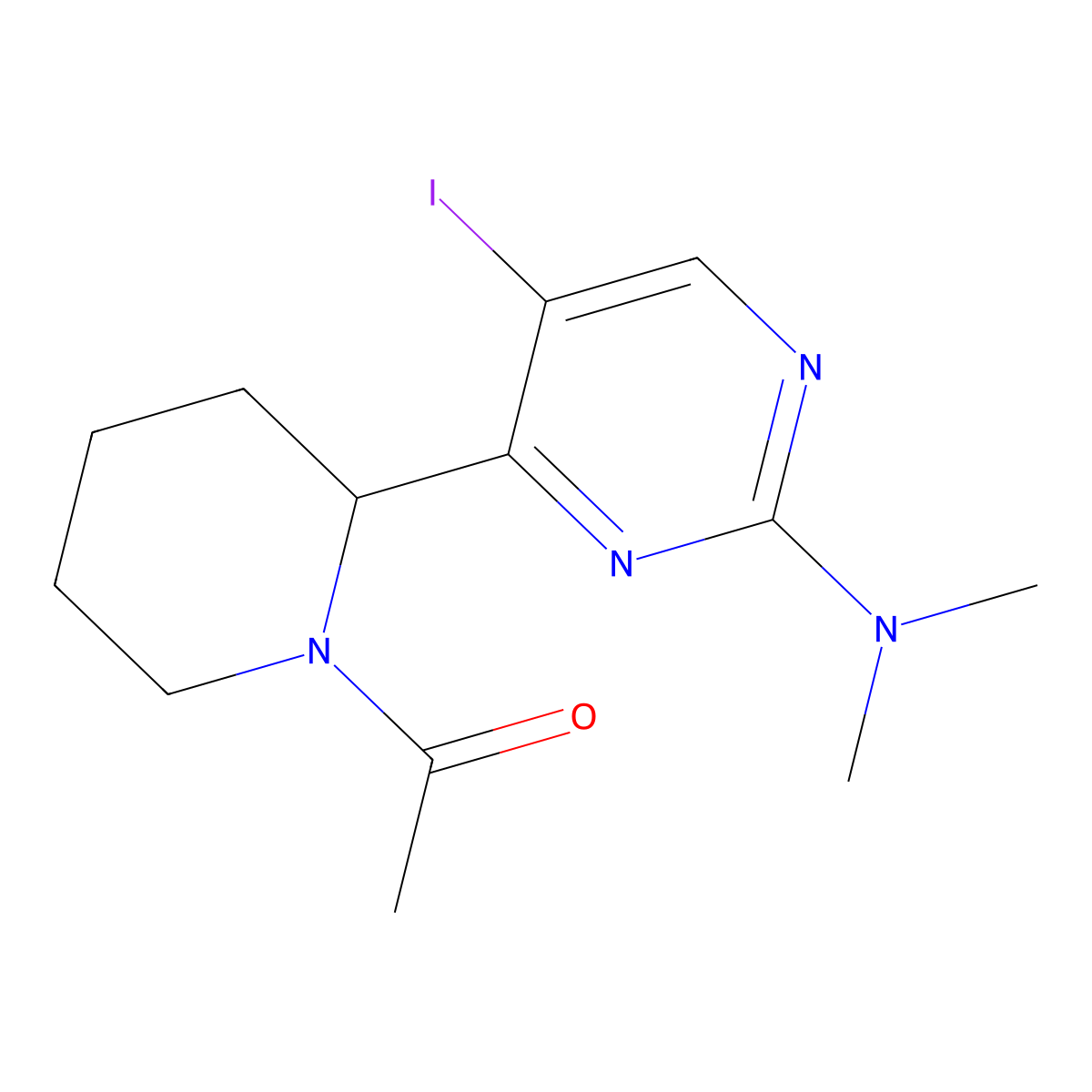 1-[2-(2-Dimethylamino-5-iodo-pyrimidin-4-yl)-piperidin-1-yl]-ethanone molecular structure, CAS 1361114-98-8