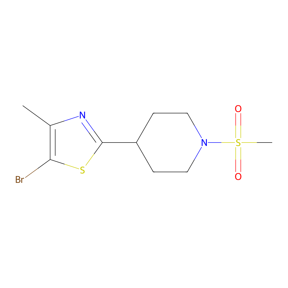 5-Bromo-4-methyl-2-(1-(methylsulfonyl)piperidin-4-yl)thiazole molecular structure, CAS 1361115-05-0