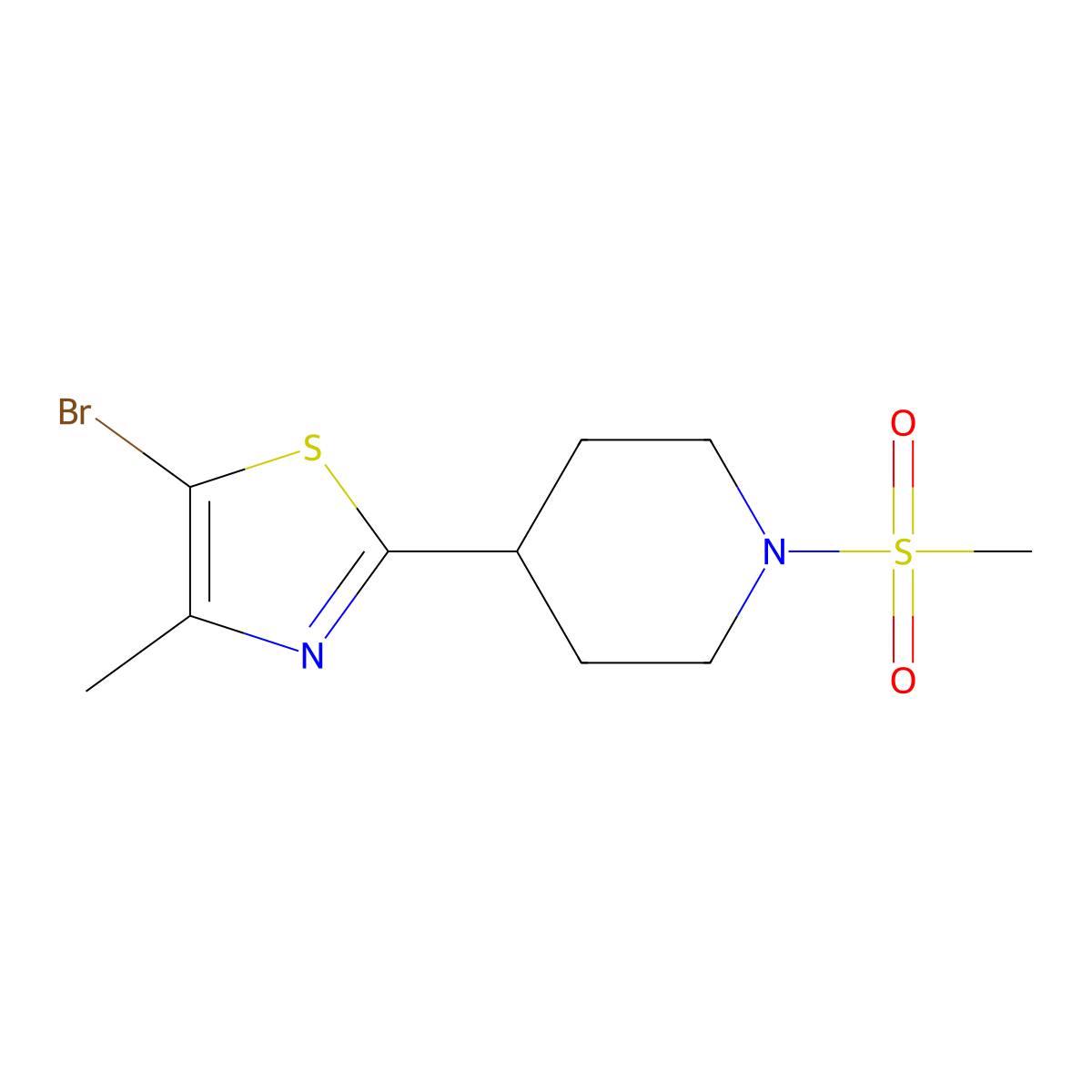 5-Bromo-4-methyl-2-(1-(methylsulfonyl)piperidin-4-yl)thiazole molecular structure, CAS 1361115-05-0