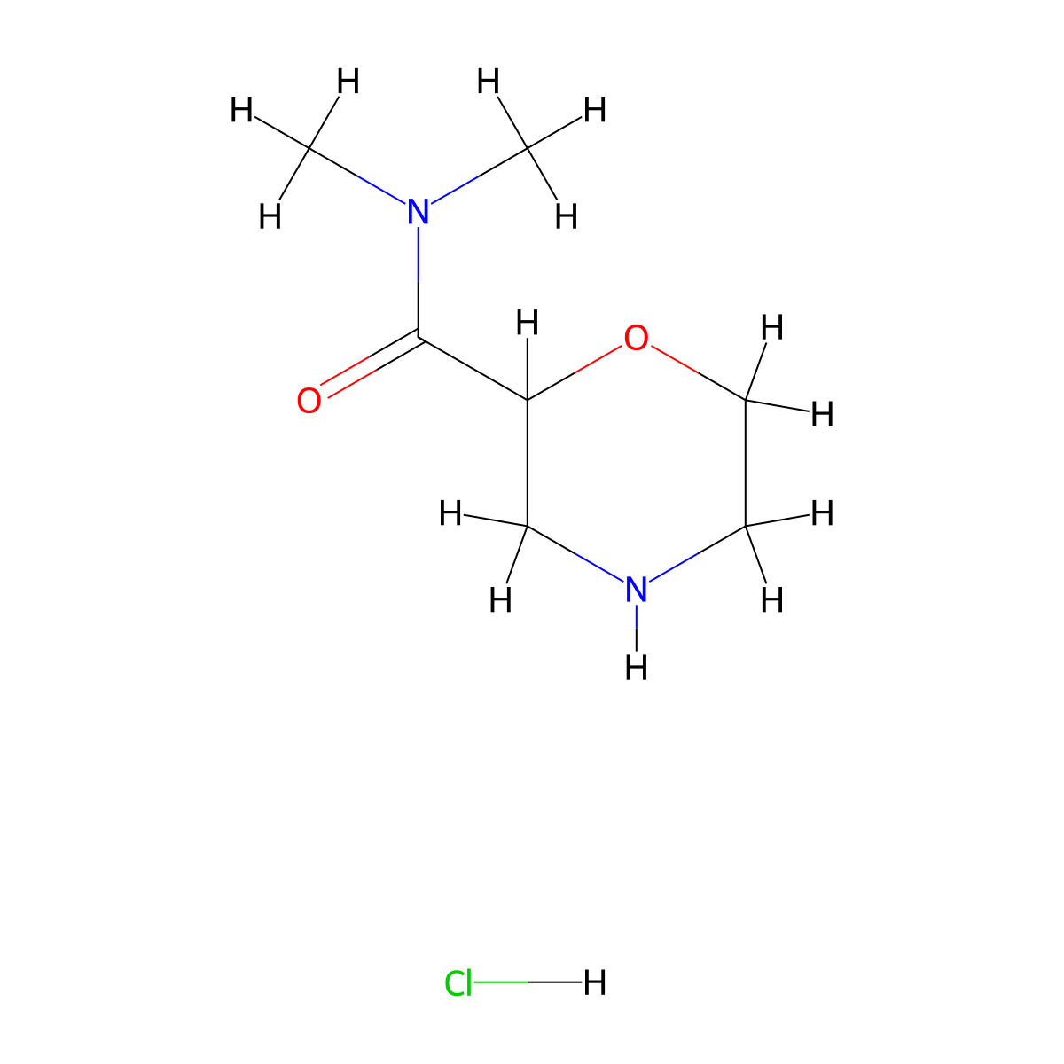N,N-dimethylmorpholine-2-carboxamide hydrochloride molecular structure, CAS 1361115-06-1