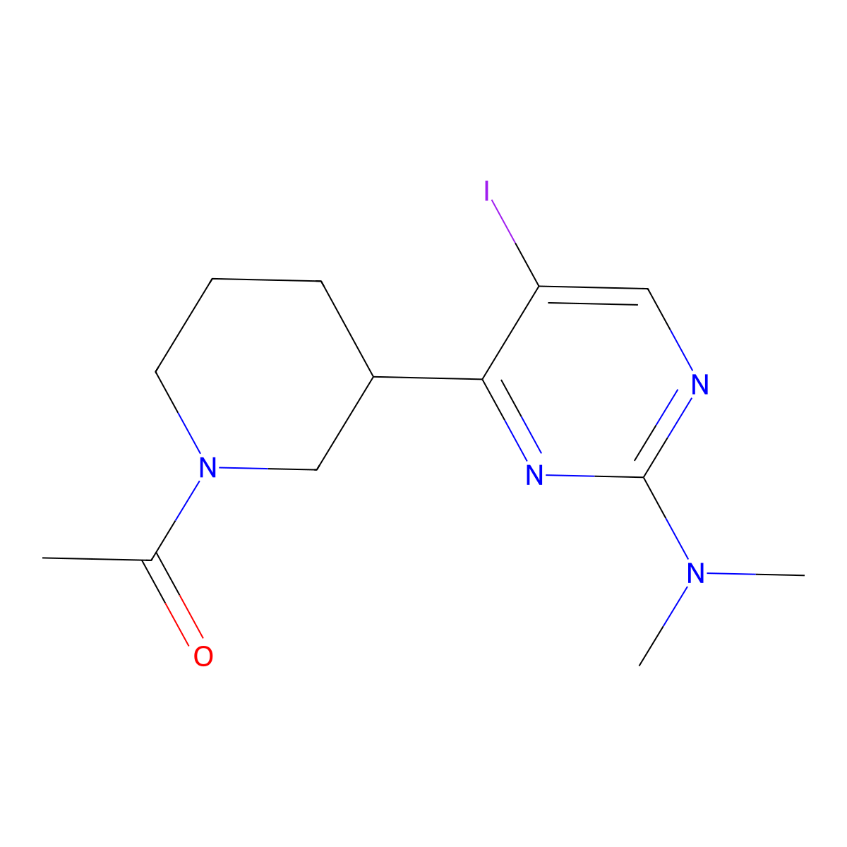 1-(3-(2-(Dimethylamino)-5-iodopyrimidin-4-yl)piperidin-1-yl)ethanone molecular structure, CAS 1361115-07-2