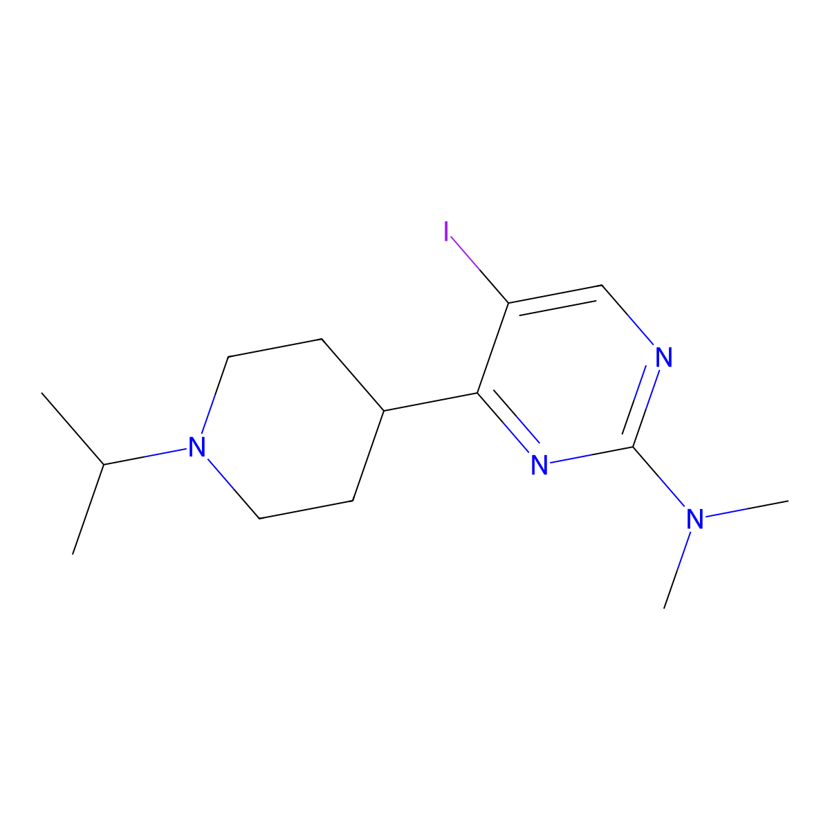 5-iodo-4-(1-isopropylpiperidin-4-yl)-N,N-dimethylpyrimidin-2-amine molecular structure, CAS 1361115-12-9