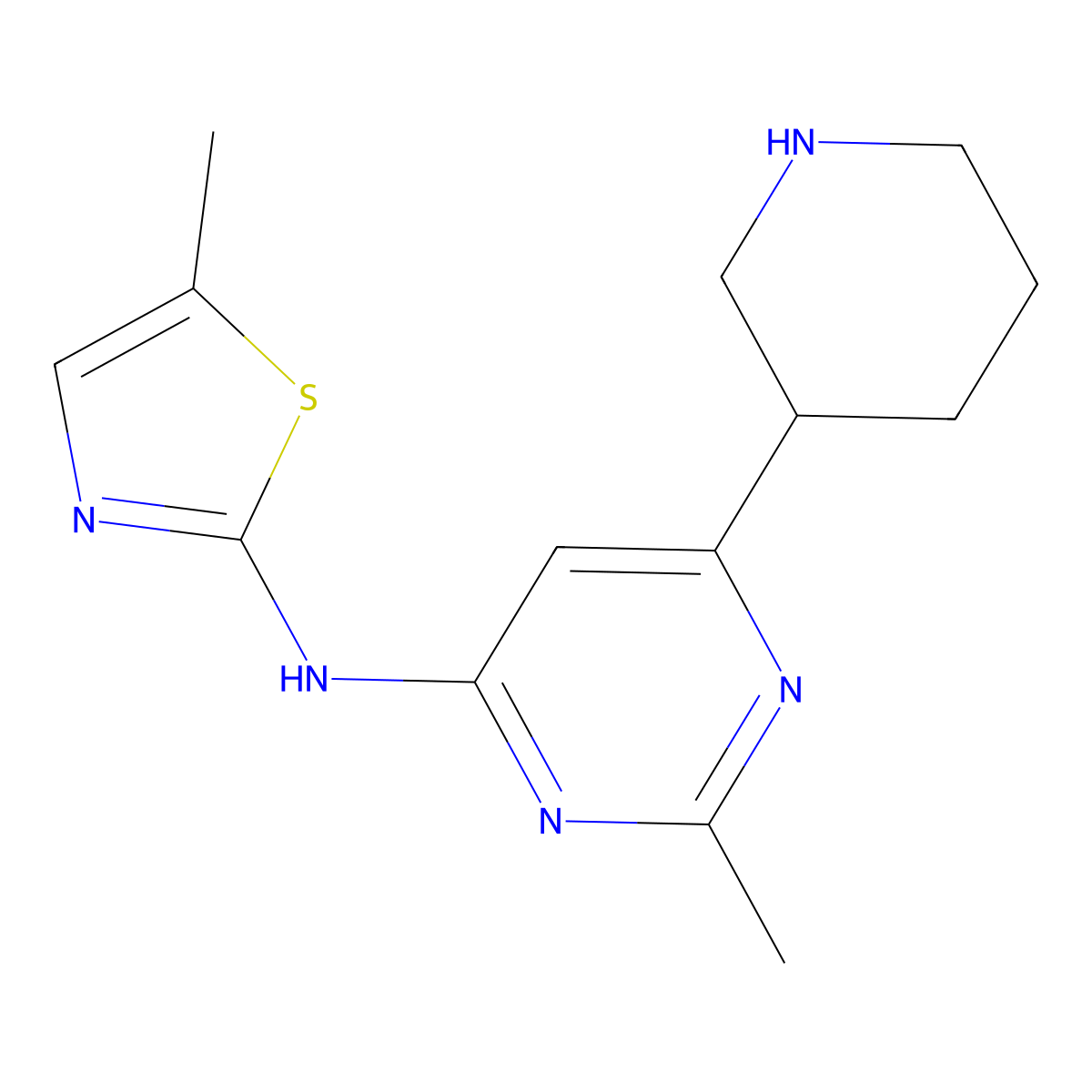 5-methyl-N-(2-methyl-6-(piperidin-3-yl)pyrimidin-4-yl)thiazol-2-amine molecular structure, CAS 1361115-55-0