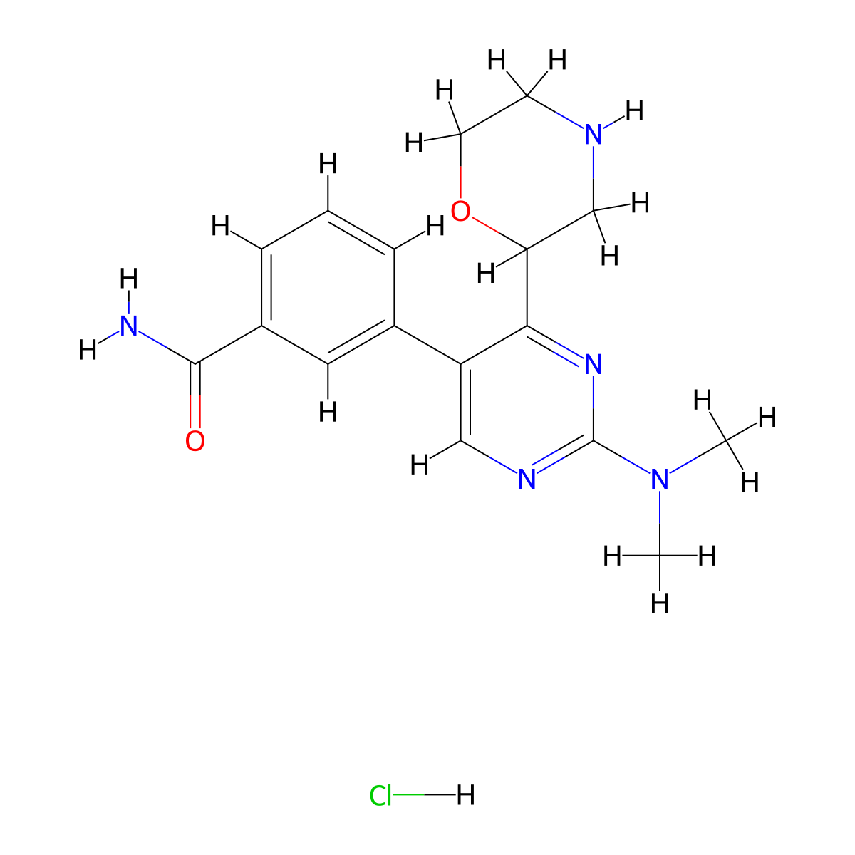 3-(2-(Dimethylamino)-4-(morpholin-2-yl)pyrimidin-5-yl)benzamide hydrochloride molecular structure, CAS 1361115-66-3