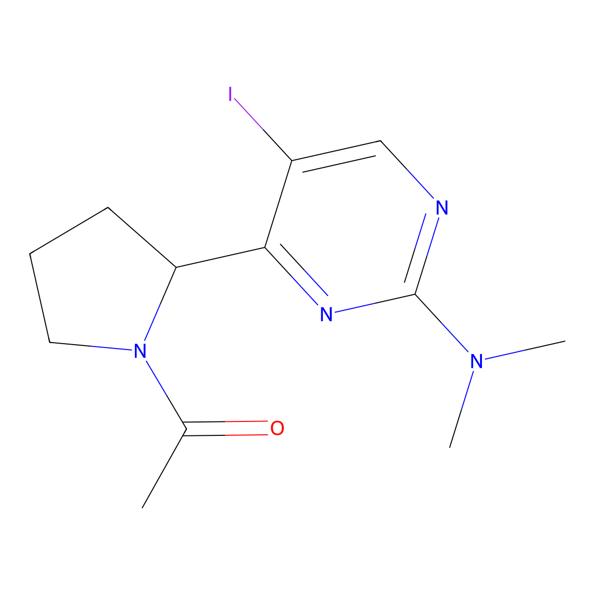 1-(2-(2-(Dimethylamino)-5-iodopyrimidin-4-yl)pyrrolidin-1-yl)ethanone molecular structure, CAS 1361115-97-0