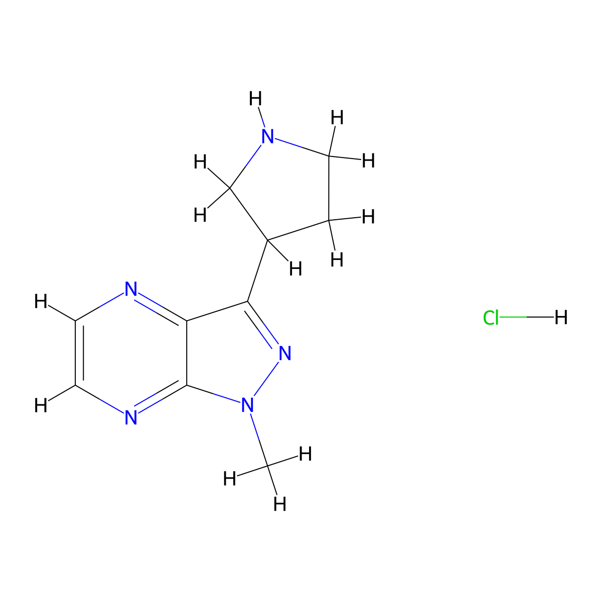1-Methyl-3-(pyrrolidin-3-yl)-1H-pyrazolo[3,4-b]pyrazine hydrochloride molecular structure, CAS 1361116-01-9