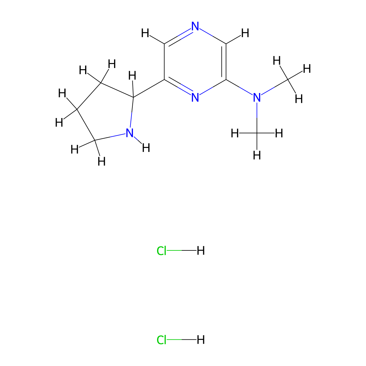 N,N-dimethyl-6-(pyrrolidin-2-yl)pyrazin-2-amine dihydrochloride molecular structure, CAS 1361116-11-1
