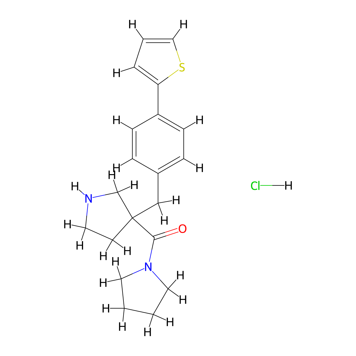 Pyrrolidin-1-yl-[3-(4-thiophen-2-yl-benzyl)-pyrrolidin-3-yl]-methanone hydrochloride molecular structure, CAS 1361116-25-7