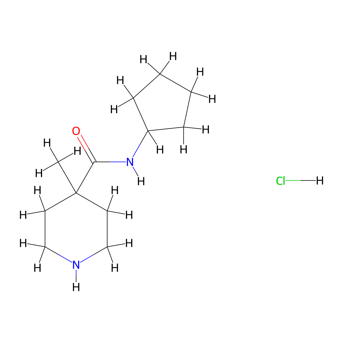 N-cyclopentyl-4-methylpiperidine-4-carboxamide hydrochloride molecular structure, CAS 1361116-43-9