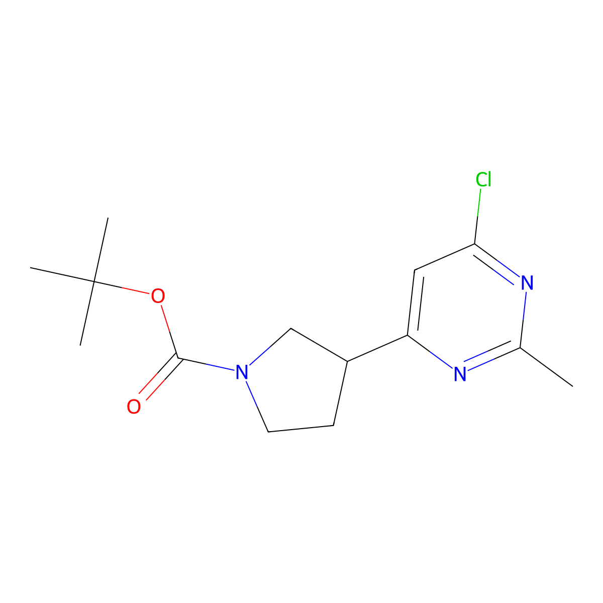 Tert-butyl 3-(6-chloro-2-methylpyrimidin-4-yl)pyrrolidine-1-carboxylate molecular structure, CAS 1361116-48-4