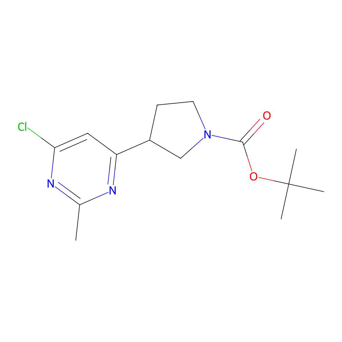 Tert-butyl 3-(6-chloro-2-methylpyrimidin-4-yl)pyrrolidine-1-carboxylate molecular structure, CAS 1361116-48-4